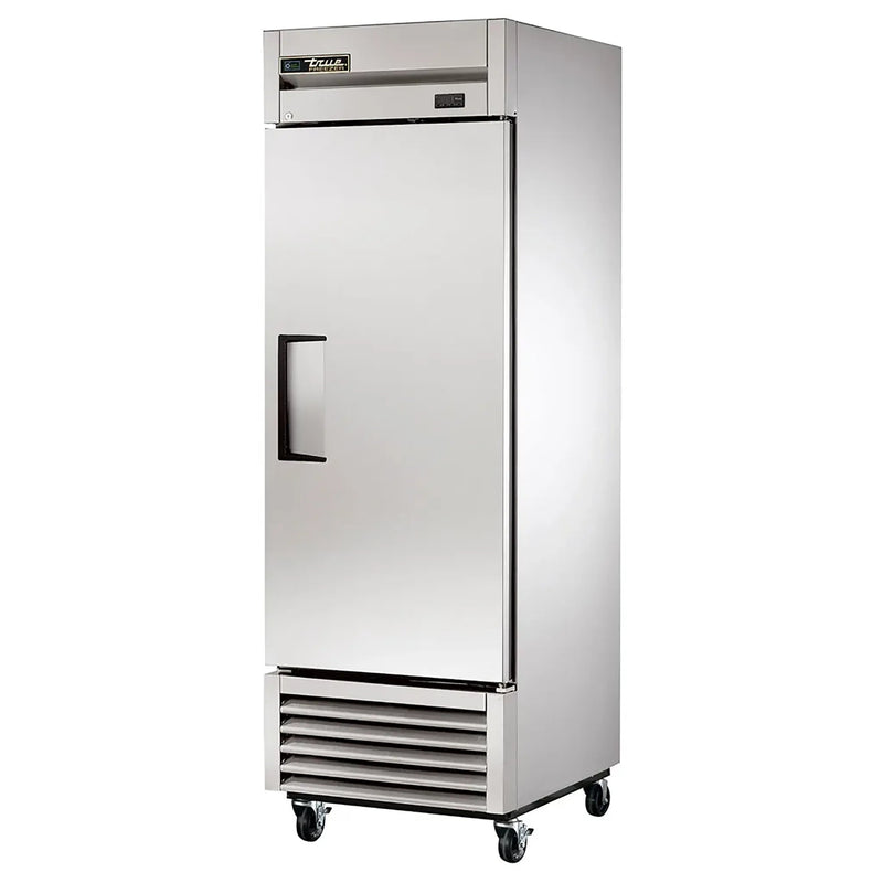 True T-23-HC 27" wide single solid door stainless steel reach-in refrigerator on casters, door closed