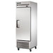 True T-23F-HC 27" wide single solid door stainless steel reach-in freezer on casters with door closed, angled view
