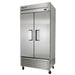 True T-35-HC 40" wide two solid door stainless steel reach-in refrigerator with doors closed, angled view