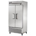 True T-35F-HC 40" wide two solid door stainless steel reach-in freezer on casters with doors closed, angled view