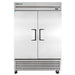 True T-49F-HC 54" wide two solid door stainless steel reach-in freezer, straight-on front view with doors closed
