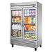 True T-49G-HC~FGD01 54" wide two glass door display refrigerator stocked with dairy and packaged food