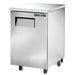 True TBB-1 Series 24-inch single door back bar cooler in stainless steel finish on casters, angled view
