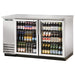 True TBB-2 Series 59-inch stainless steel double glass door back bar cooler stocked with bottled beer