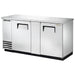 True TBB-3 Series 69-inch double door back bar cooler in stainless steel with solid doors