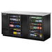 True TBB-3 Series 69-inch black double glass door back bar cooler stocked with bottled beer