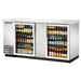 True TBB-3 Series 69-inch stainless steel double glass door back bar cooler stocked with bottled beer