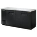 True TBB-3 Series 69-inch double door back bar cooler in black with solid doors and stainless top