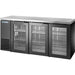 True TBB24-72 72-inch shallow back bar cooler, black exterior with three glass doors and stainless steel top