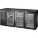 True TBB24-72 72-inch shallow back bar cooler, black exterior with three glass doors and black top