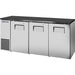 True TBB24-72 72-inch shallow three door back bar cooler, stainless steel exterior with solid doors and black top