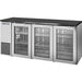 True TBB24-72 72-inch shallow back bar cooler, stainless steel exterior with three glass doors and black top