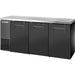 True TBB24-72 72-inch shallow three door back bar cooler, black exterior with solid doors and stainless steel top