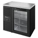 True TBR36 Series 36-inch single door back bar cooler in black with glass door and wire shelves