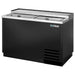 True TD-50-18 Series 50-inch horizontal bottle cooler in black with two sliding stainless steel lids
