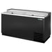 True TD-65-24 Series 65-inch horizontal bottle cooler in black finish with sliding stainless steel lids
