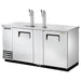 True TDD-3 Series 69-inch double door keg beer dispensing cooler in stainless steel with two tap towers