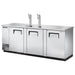 True TDD-4 Series 90-inch triple door keg beer dispensing cooler in stainless steel with two tap towers