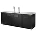True TDD-4 Series 90-inch triple door keg beer dispensing cooler in black with two chrome tap towers