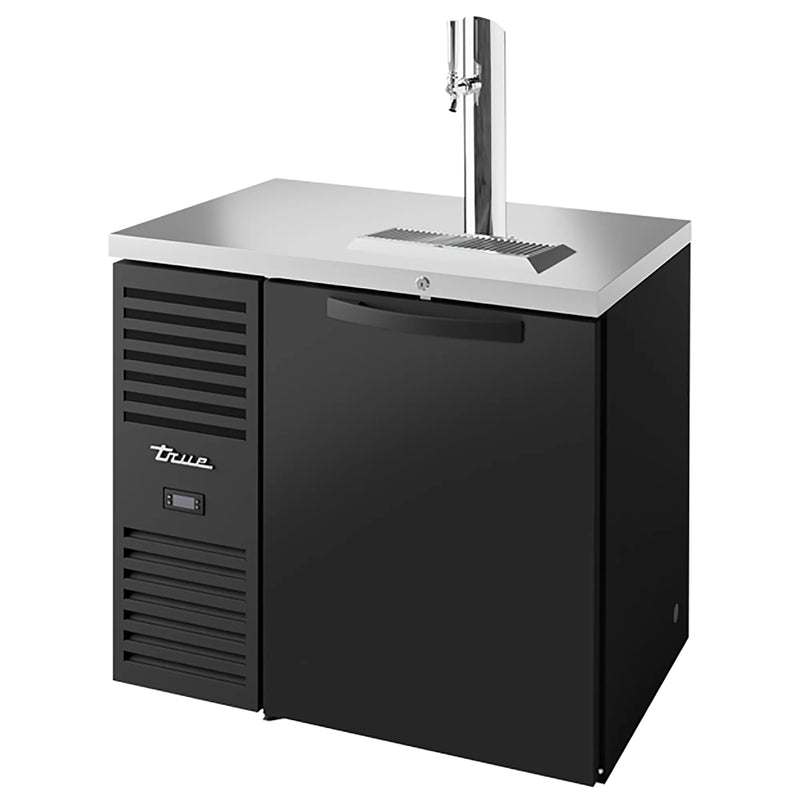 True TDR36-RISZ1-L Series 36-inch single door keg beer dispensing cooler in black with tap tower