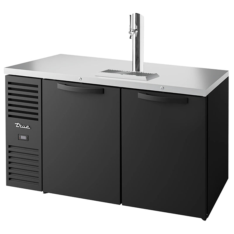 True TDR60-RISZ1-L Series 60-inch double door keg beer dispensing cooler in black with tap tower