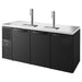 True TDR72-RISZ1-L Series 72-inch triple door keg beer dispensing cooler in black with two tap towers