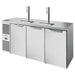 True TDR84-RISZ1-L Series 84-inch triple door keg beer dispensing cooler in stainless steel, two tap towers