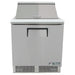 True TFP-32-12M 32" single door stainless steel refrigerated food prep table with lid closed, straight-on view