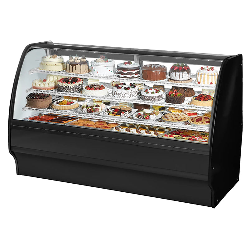 True TGM-R-77-SC/SC-B-W Curved Glass 77" Wide Refrigerated Pastry Display Case-Phoenix Food Equipment