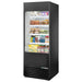 True TOAM-30 30-inch black open air refrigerated merchandiser without sign panel, solid sides, stocked