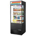 True TOAM-30 30-inch black open air refrigerated merchandiser with lighted sign and glass sides, stocked