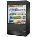True TOAM-48 48-inch black open air refrigerated merchandiser without sign panel, solid sides, stocked