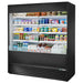 True TOAM-72 72-inch black open air refrigerated merchandiser without sign panel, solid sides, stocked