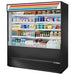 True TOAM-72 72-inch black open air refrigerated merchandiser with lighted sign and solid sides, stocked