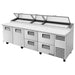 True TPP-AT-119-HC 119" pizza prep table in the two-door and four-drawer configuration, stainless steel