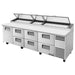 True TPP-AT-119-HC 119" pizza prep table in the one-door and six-drawer configuration, stainless steel
