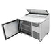 True TPP-AT-44-HC 44" pizza prep table with the door open showing the refrigerated interior and wire shelf