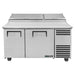 True TPP-AT-60-HC 60" two door stainless steel pizza prep table with lids closed, straight-on front view