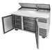 True TPP-AT-60-HC 60" pizza prep table with both doors open showing the refrigerated interior and shelves