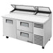 True TPP-AT-67-HC 67" pizza prep table in the one-door and two-drawer configuration, stainless steel