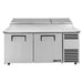 True TPP-AT-67-HC 67" two door stainless steel pizza prep table with lids closed, straight-on front view