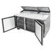 True TPP-AT-67-HC 67" pizza prep table with both doors open showing the refrigerated interior and wire shelves