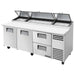 True TPP-AT2-93-HC 93" pizza prep table in the two-door and two-drawer configuration, stainless steel