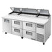True TPP-AT2-93-HC 93" pizza prep table in the one-door and four-drawer configuration, stainless steel