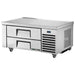 True TRCB-48-HC 48-inch stainless steel refrigerated chef base with two drawers for 4-inch deep pans, angled view
