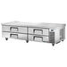 True TRCB-82-84-HC 84-inch stainless steel refrigerated chef base with four drawers and extended top