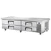 True TRCB-82-86-HC 86-inch stainless steel refrigerated chef base with four drawers and extended top