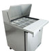 True TSSU-27-12M-C-HC 27" mega top sandwich prep table, angled view of the open lid and empty pan rail