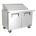 True TSSU-48-18M-B-HC 48" two door stainless steel mega top sandwich prep table with lid closed, angled view