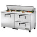 True TSSU-60-16-HC 60" sandwich prep table in the one-door and two-drawer configuration, stainless steel